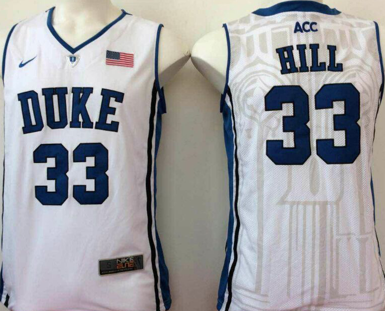 NCAA Men Duke Blue Devils White #33 hill->ncaa teams->NCAA Jersey